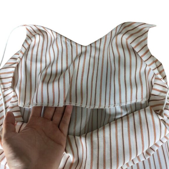 Forever 21 White V-Neck Tank Top with  Orange/Brown Stripes, Spaghetti Straps - Picture 6 of 6